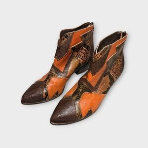 Stylish Patchwork Ankle Boots - Brown and Orange
